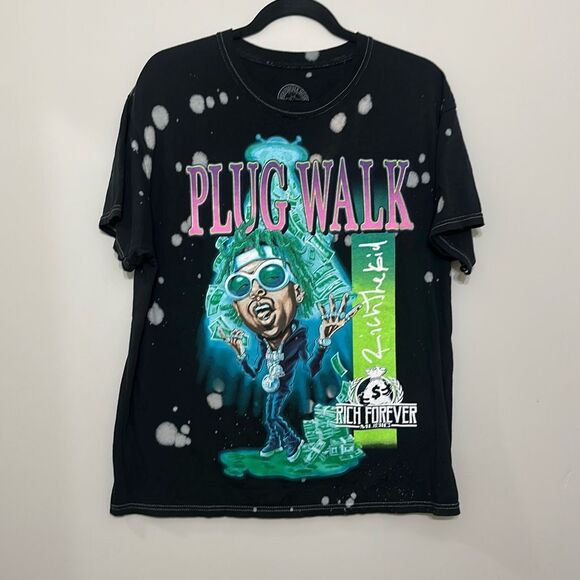 Rich Forever Music Mens Black Plug‎ Walk Rich The Kid Graphic T-Shirt Medium - Picture 1 of 6